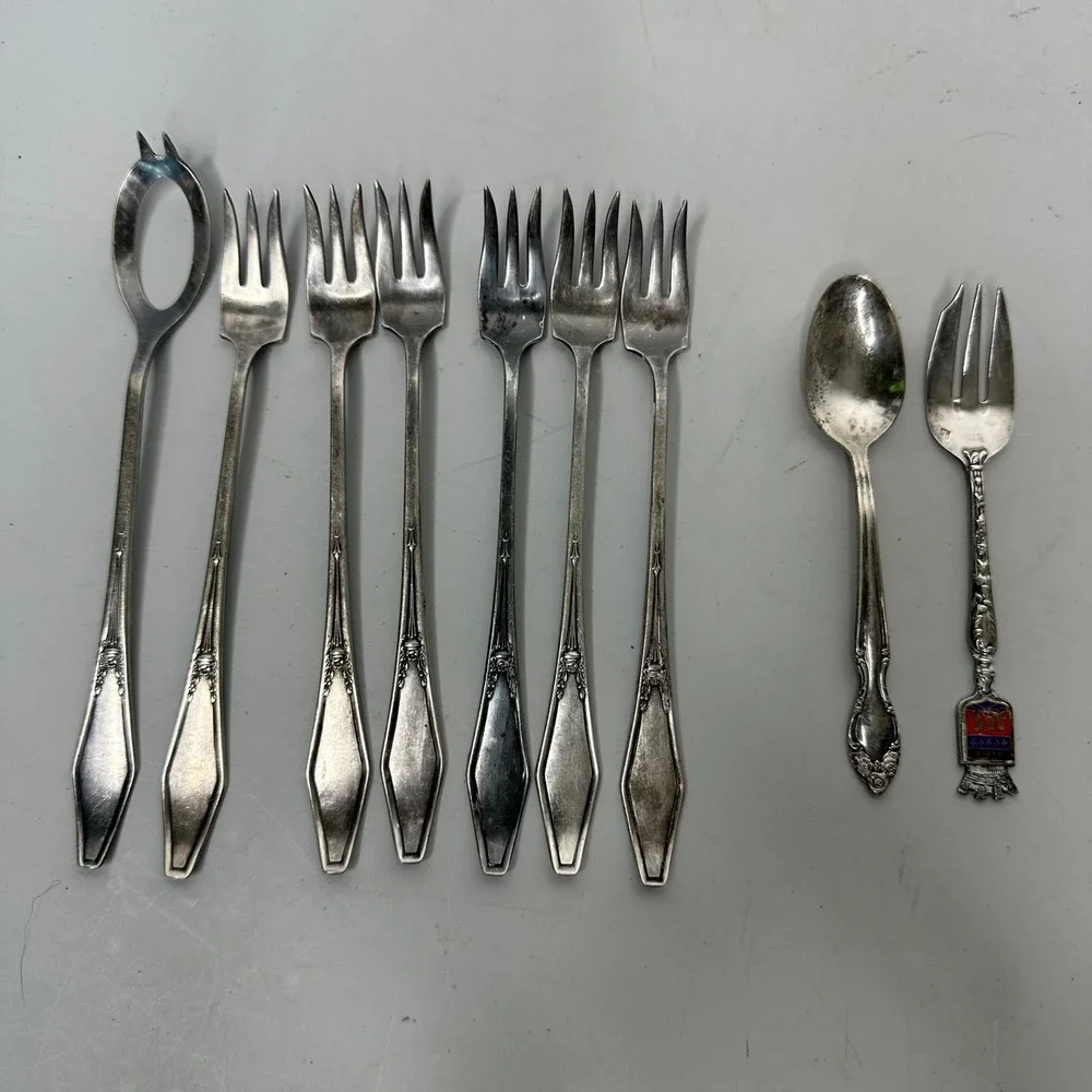 Vintage Silverplate Flatware Set Holmes & Edwards Oyster Forks Wm Rogers Spoon